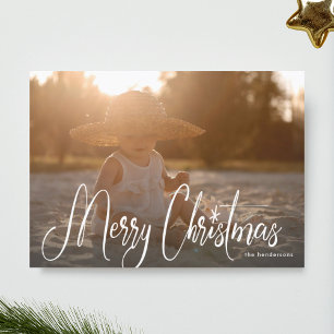 Witte handgeschreven Kerstmis fotokaart Feestdagenkaart