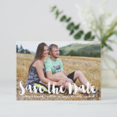 Witte handlettering Foto Save the Date (Staand voorkant)