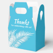 Witte handpalmen op blauw Gable Party Favor Boxes Bedankdoosjes (Geopend)