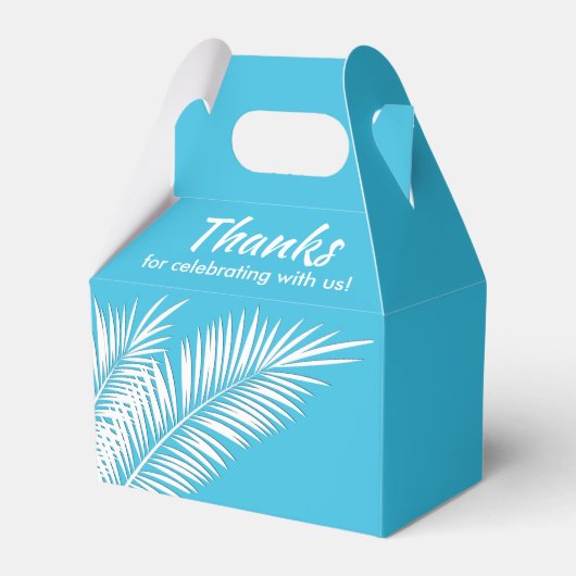 Witte handpalmen op blauw Gable Party Favor Boxes Bedankdoosjes (Voorkant Zijde)