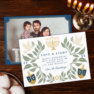Witte Hanukka Joodse Duif Foto Feestdagenkaart