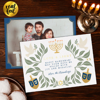 Witte Hanukka Joodse Duif Foto Folie Feestdagenkaart