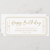 Witte Happy Birthday Cadeaubon Kaart (Voorkant / Achterkant)