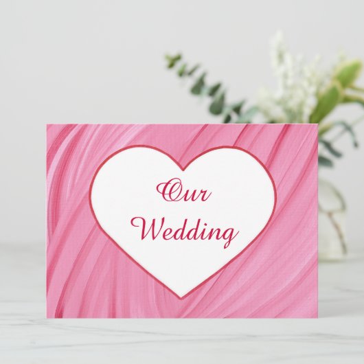 Witte haren op roze rode mengsels trouwuitnodiging kaart (Staand voorkant)