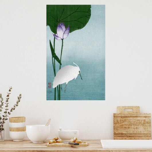 Witte haron en lotus (Hasu ni shirasagi) Poster (Keuken)