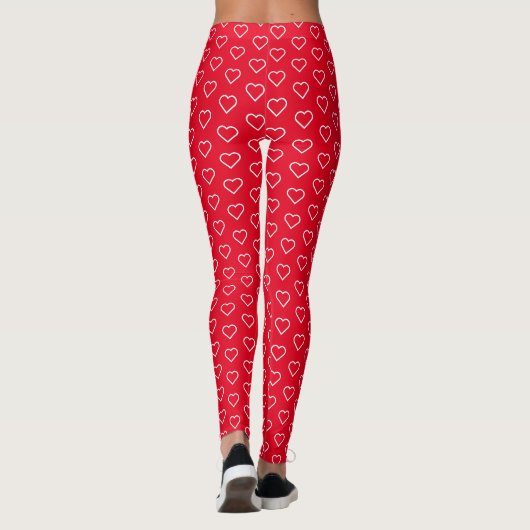 - Witte harten en rood Leggings (Achterkant)