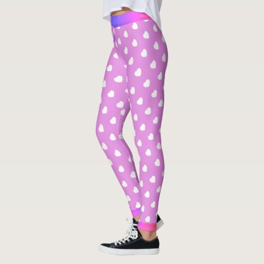 Witte harten met Jouw naam op roze Leggings (Links)
