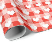 Witte harten op gewatteerde gingham cadeaupapier (Rol Hoek)
