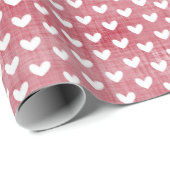 Witte harten op rode linnen cadeaupapier (Rol Hoek)