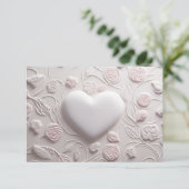 Witte harten (reliëflook) blanco RSVP kaartje (Staand voorkant)