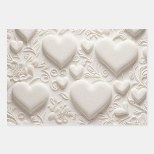 Witte harten (reliëflook) inpakpapier vel (Voorkant 3)