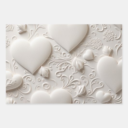 Witte harten (reliëflook) inpakpapier vel (Voorkant)