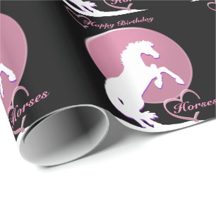Witte hartpaarden V (roze) Cadeaupapier