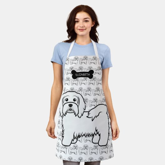 Witte Havanese Cartoonhond Illustratie & Naam Schort (Gedragen)