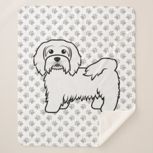 Witte Havanese Mooie Cartoonhond Illustratie Sherpa Deken