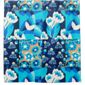 WITTE HAWAII-BLAUWE STROMEN VLOEISPATCHWORK DOUCHEGORDIJN (Voorkant)