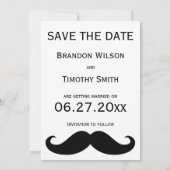 Witte HBT-huwelijkskaart 'Save The Date' met snor Save The Date (Achterkant)