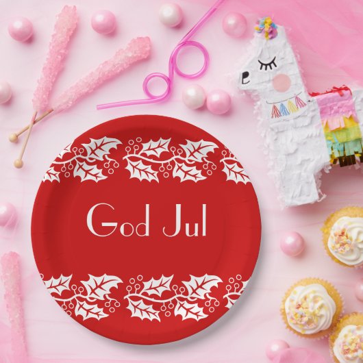 witte heiligen in rood - God jul Papieren Bordje (Feest)