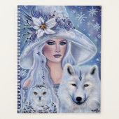 Witte heks met wolf- en uilkunst van Renee Lavoie Planner (Voorkant)