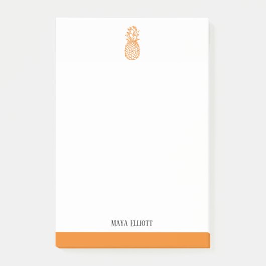Witte & Heldere Oranje Ananas & Rand, Naam Post-it® Notes (Voorkant)