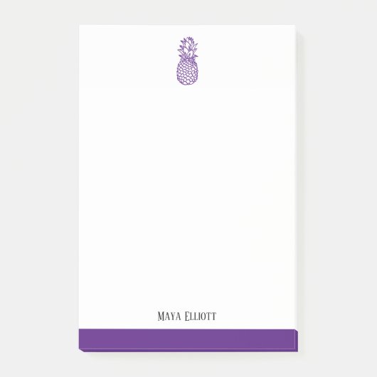 Witte & Heldere Paarse Ananas & Rand, Naam Post-it® Notes (Voorkant)