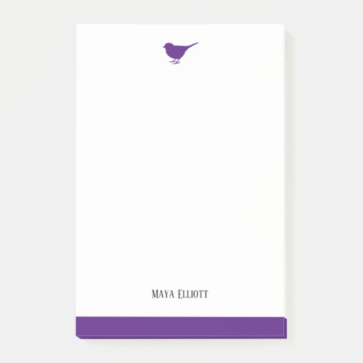Witte & Heldere Paarse Vogel w / Rand, Naam Post-it® Notes (Voorkant)