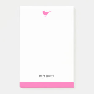 Witte & Heldere Roze Vogel w / Rand, Naam Post-it® Notes