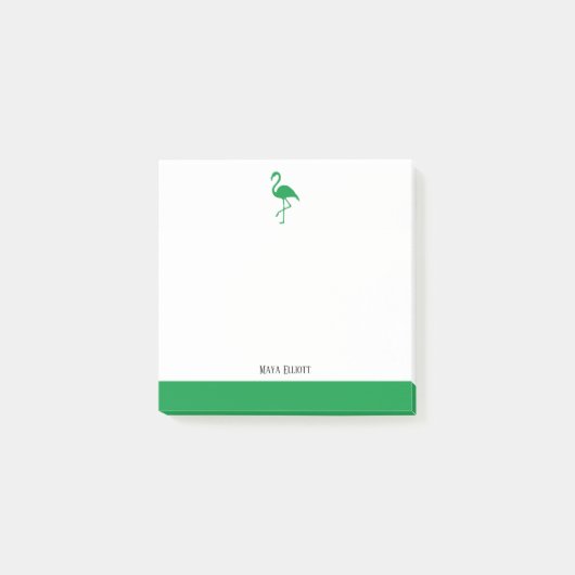 Witte & Heldergroene Flamingo & Rand met Naam Post-it® Notes (Voorkant)