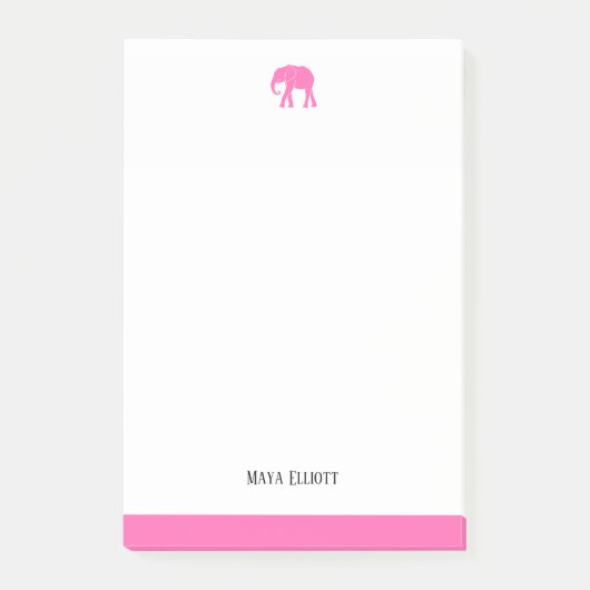 Witte & Helderroze Olifant & Rand, Naam Post-it® Notes (Voorkant)