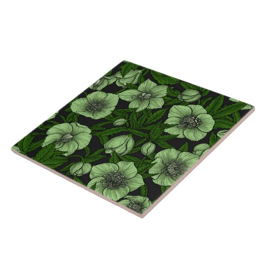 Witte Hellebores met bladeren Tegeltje (Zijkant)