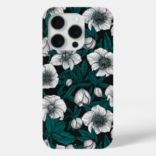 Witte Hellebores met blauwe bladeren iPhone 15 Pro Case