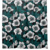 Witte Hellebores met blauwe bladeren Douchegordijn (Voorkant)