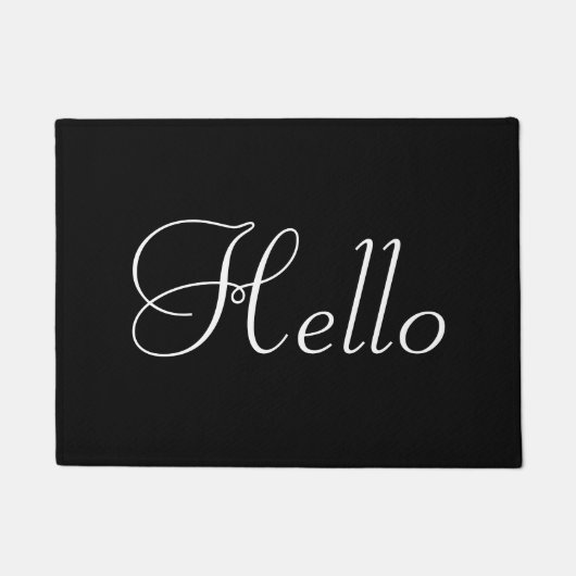Witte Hello op Zwart Deurmat (Voorkant)