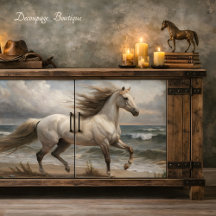 Witte hengst bij zee decoupage