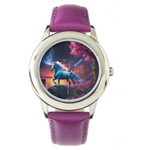 Witte hengst fantasie Roze tuin Horloge