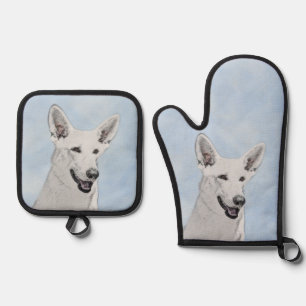 Witte Herder Schildert Mooie Originele Huisdierhon Ovenwant & Pannenlap Set