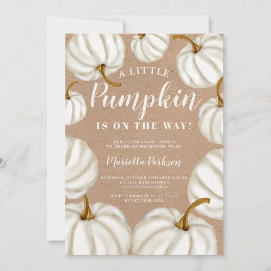 Witte herfst baby shower kaart (Voorkant)