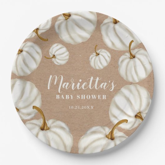 Witte herfst baby shower papieren bordje (Voorkant)