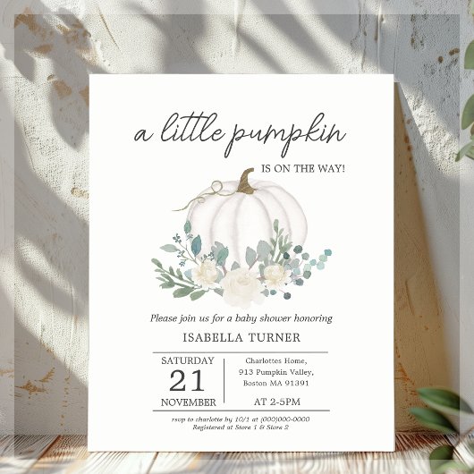 Witte Herfst pompoen Baby shower Budget Invitation