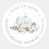 Witte Herfst Pompoen Groene Monogram Favor Ronde Sticker (Voorkant)