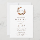 Witte Herfst Terracotta Monogram Bruiloft Kaart (Voorkant)