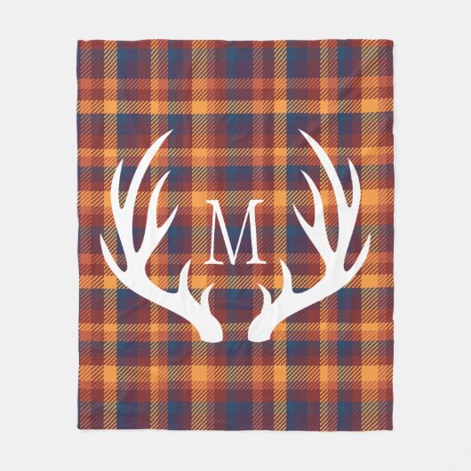 Witte herten gewei herfst geruite monogram fleece deken (Voorkant)