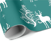 Witte herten met gestileerde boom in groen en wit cadeaupapier (Rol Hoek)