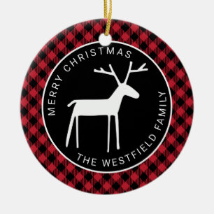 Witte herten rode buffel geruite Kerstmis naam Keramisch Ornament