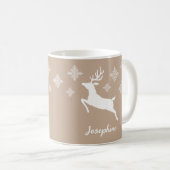 Witte herten vormen op beige met sneeuwvlokken & n koffiemok (Voorkant rechts)