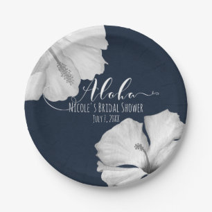 Witte Hibiscus Blauwe Tropische Trouw Aloha Papieren Bordje