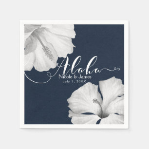 Witte Hibiscus Blauwe Tropische Trouw Aloha Servet