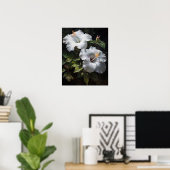 Witte Hibiscus Bloemen Art Print Poster (Thuiskantoor)