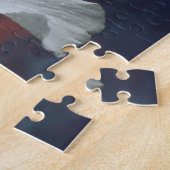 Witte Hibiscus-bloemen op dramatische hemel Legpuzzel (Zijkant)