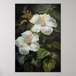 Witte Hibiscus Bloemenkunst Print Poster